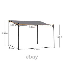4 x 3 m Canopy Metal Wall Gazebo Awning Garden Marquee Shelter Door Porch Grey
