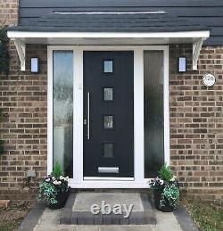Fibreglass GRP Front Door Grey & White Porch Canopy 2700mm Decorative Brackets
