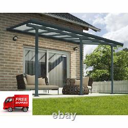 Palram Shade Patio garden Cover Grey Aluminium Porch Door Canopy In 3X5.46 CM