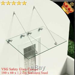 VSG Safety tempered Glass Canopy Front Door 180x60cm Porch Awning Rain Shelter