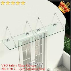 VSG Safety tempered Glass Canopy Front Door 240x60cm Porch Awning Rain Shelter