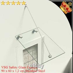 VSG Safety tempered Glass Canopy Front Door 90x60cm Awning Rain Shelter Porch