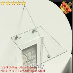 VSG Safety tempered Glass Canopy Front Door 90x75cm Awning Rain Shelter Porch