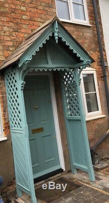 Victorian wooden Carved canopy porch With Slate Roof And Lattice Sides